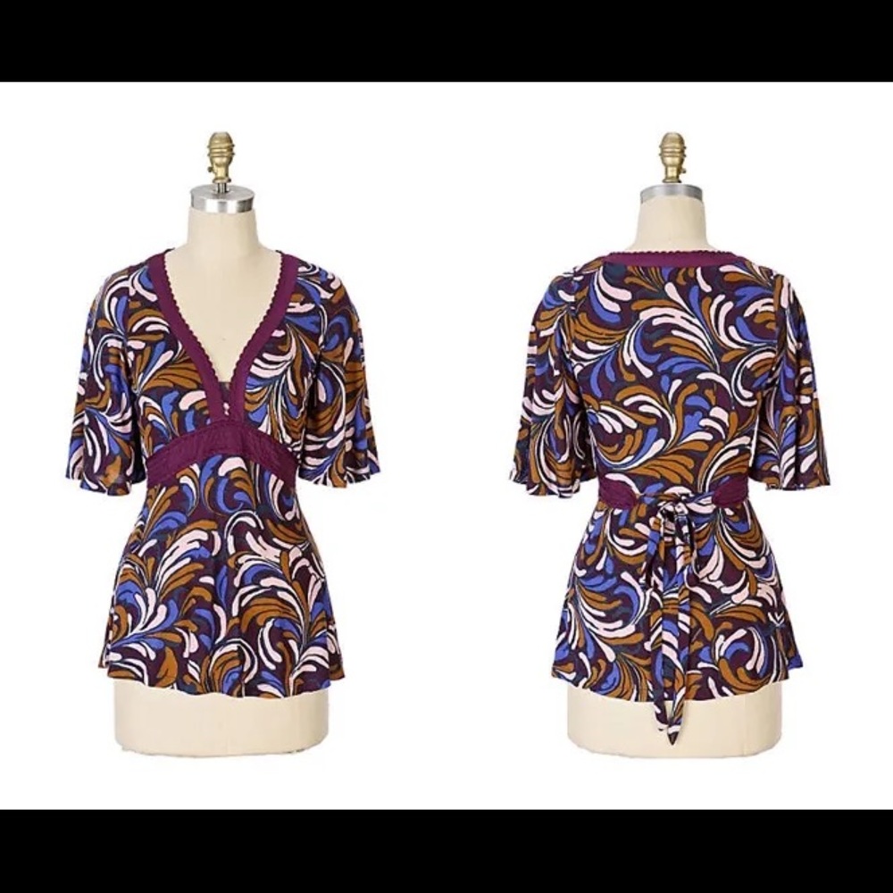 NEW Anthropologie Ric Rac Doppler V-Neck Top Sz XS